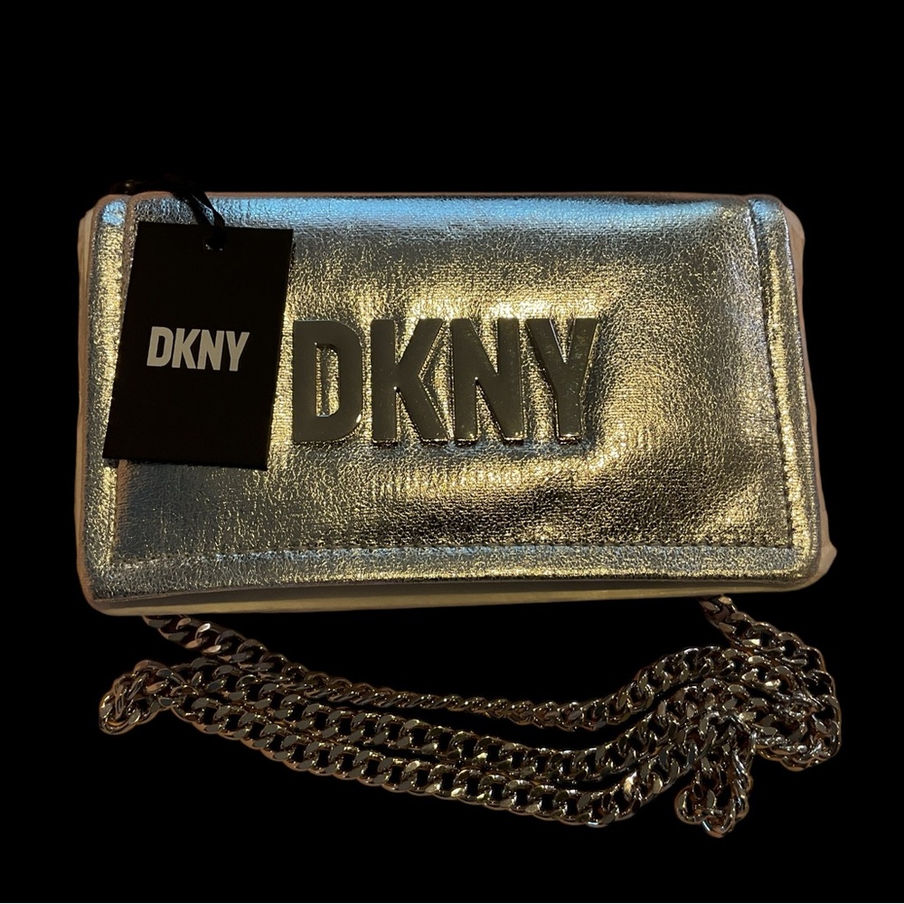 DKNY Maggie Silver Metallic Clutch NWT!